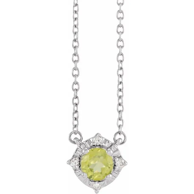 Sterling Silver Natural Peridot 04 CTW Natural Diamond HaloStyle 18 Necklace TreasureFineJewelers Necklaces Sterling Silver Natural Peridot 04 CTW Natural Diamond HaloStyle 18 Necklace TreasureFineJewelers Necklaces
