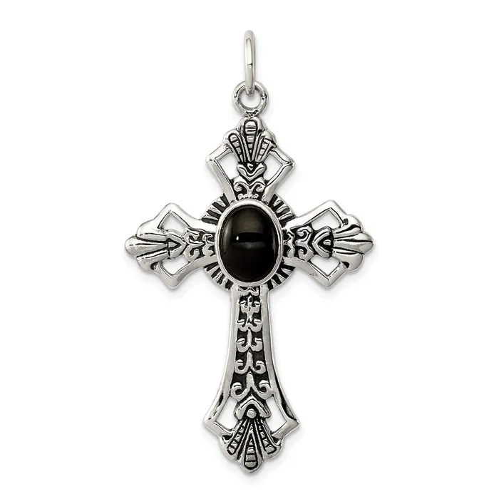Sterling Silver Onyx Antiqued Cross Pendant TreasureFineJewelers Necklaces Sterling Silver Onyx Antiqued Cross Pendant TreasureFineJewelers Necklaces