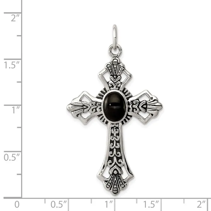 Sterling Silver Onyx Antiqued Cross Pendant TreasureFineJewelers Necklaces