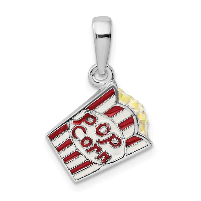 Sterling Silver Polished 3D Enameled Bag of Popcorn Pendant TreasureFineJewelers Necklaces Sterling Silver Polished 3D Enameled Bag of Popcorn Pendant TreasureFineJewelers Necklaces