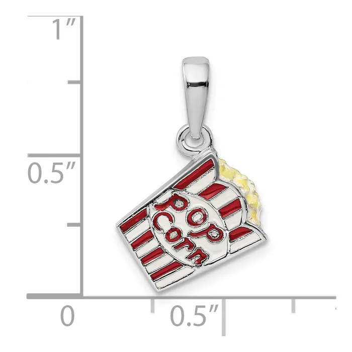 Sterling Silver Polished 3D Enameled Bag of Popcorn Pendant TreasureFineJewelers Necklaces