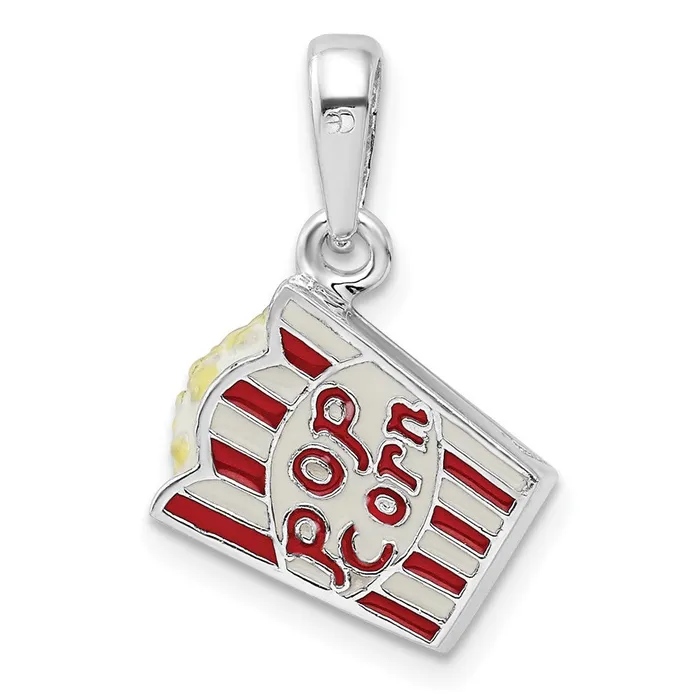 Sterling Silver Polished 3D Enameled Bag of Popcorn Pendant TreasureFineJewelers Necklaces