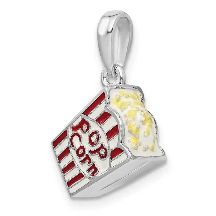 Sterling Silver Polished 3D Enameled Bag of Popcorn Pendant TreasureFineJewelers Necklaces