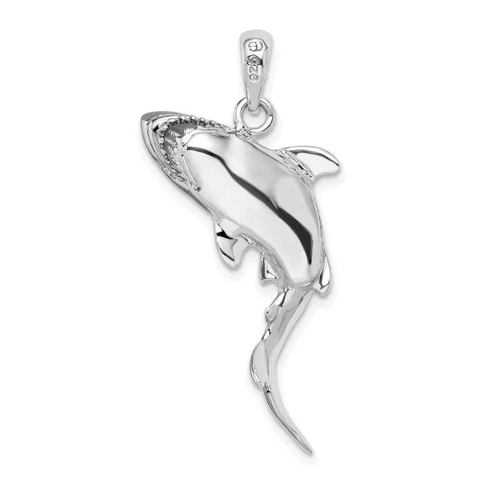 Sterling Silver Polished 3D Swimming Shark Pendant TreasureFineJewelers Necklaces