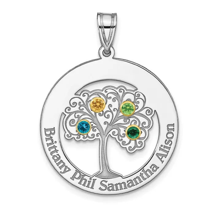 Sterling SilverRhodplated 4 Birthstone with 18K Bezel Family Pendant TreasureFineJewelers Necklaces