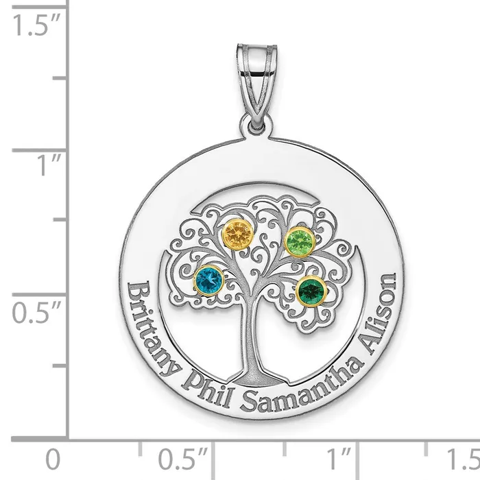 Sterling SilverRhodplated 4 Birthstone with 18K Bezel Family Pendant TreasureFineJewelers Necklaces