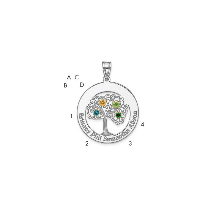 Sterling SilverRhodplated 4 Birthstone with 18K Bezel Family Pendant TreasureFineJewelers Necklaces
