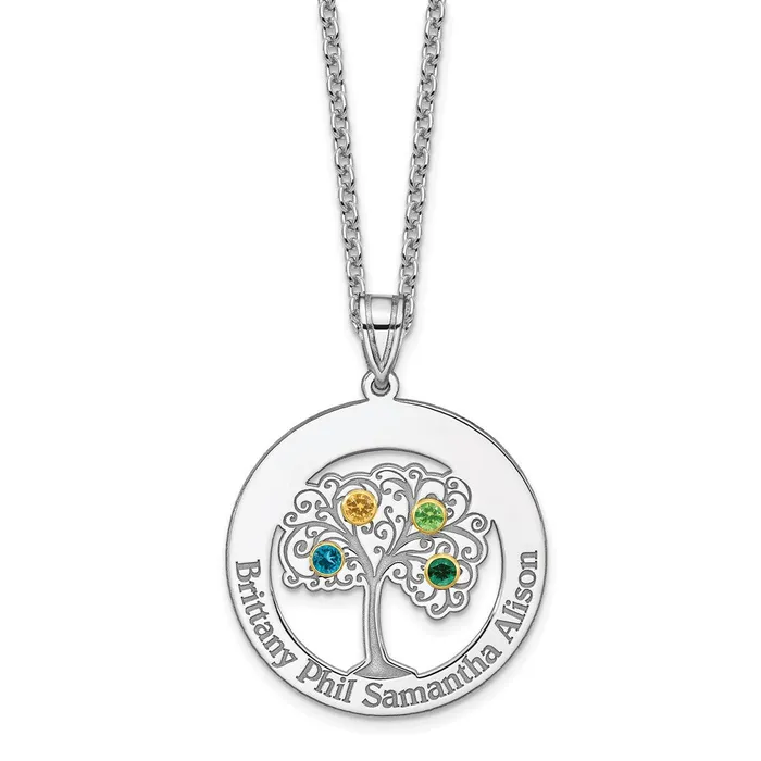 Sterling SilverRhodplated 4 Birthstone with 18K Bezel Family Pendant TreasureFineJewelers Necklaces