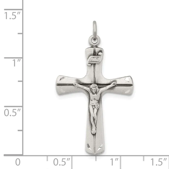 Sterling Silver Satin Antiqued Crucifix Pendant TreasureFineJewelers Necklaces
