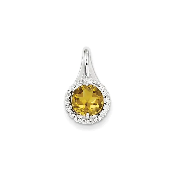 Sterling Silver White Topaz Whiskey Quartz Circle Pendant TreasureFineJewelers Necklaces Sterling Silver White Topaz Whiskey Quartz Circle Pendant TreasureFineJewelers Necklaces