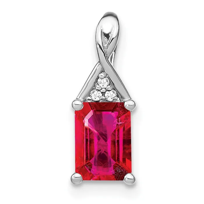 TreasureFineJewelers 14k White Gold Emeraldshape Ruby and Diamond Pendant Necklaces TreasureFineJewelers 14k White Gold Emeraldshape Ruby and Diamond Pendant Necklaces