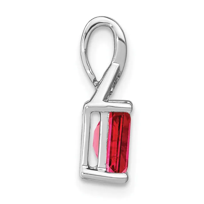 TreasureFineJewelers 14k White Gold Emeraldshape Ruby and Diamond Pendant Necklaces