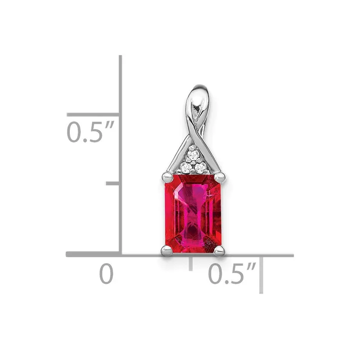 TreasureFineJewelers 14k White Gold Emeraldshape Ruby and Diamond Pendant Necklaces