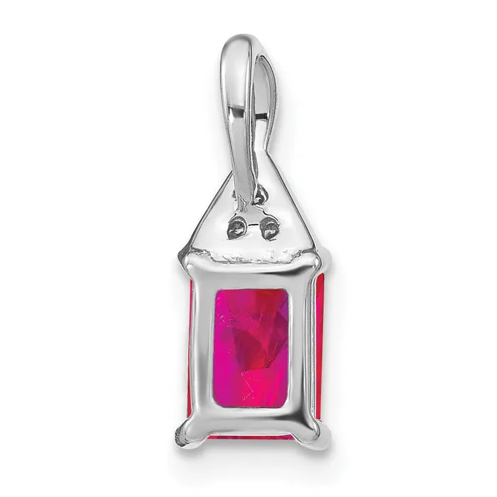 TreasureFineJewelers 14k White Gold Emeraldshape Ruby and Diamond Pendant Necklaces