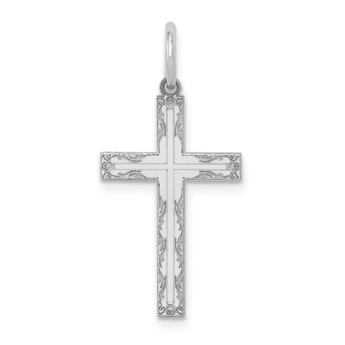 TreasureFineJewelers 14K White Gold Laser Designed Cross Pendant Necklaces TreasureFineJewelers 14K White Gold Laser Designed Cross Pendant Necklaces