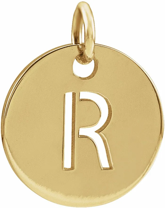 TreasureFineJewelers 14K Yellow Gold Initial R 10 mm Disc Pendant Necklaces TreasureFineJewelers 14K Yellow Gold Initial R 10 mm Disc Pendant Necklaces