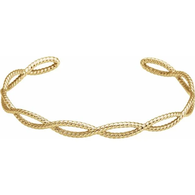 TreasureFineJewelers Bracelets 14K Yellow Rope Cuff Bracelet
