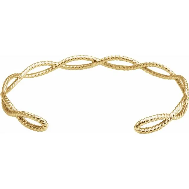 TreasureFineJewelers Bracelets 14K Yellow Rope Cuff Bracelet