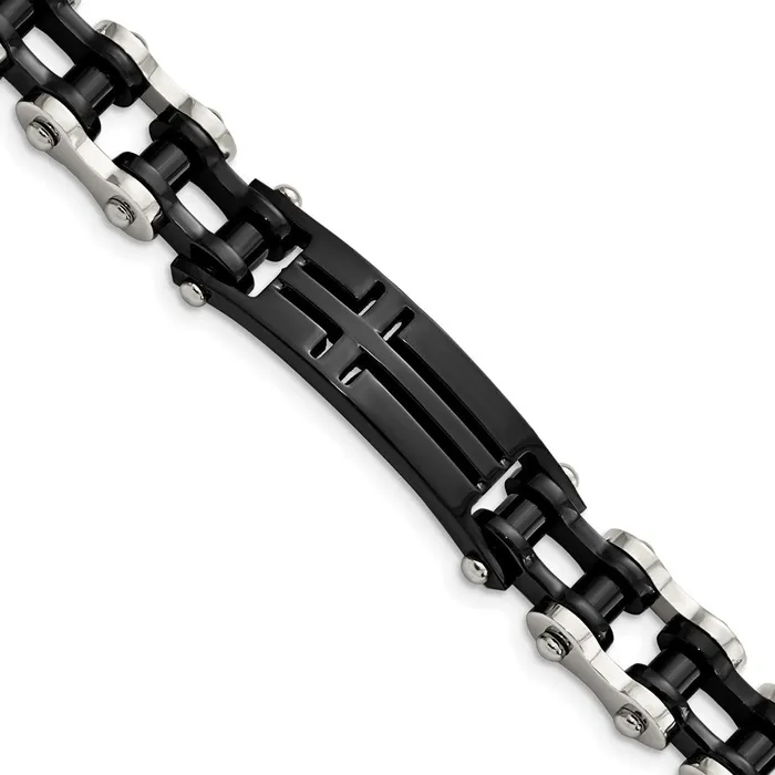TreasureFineJewelers Bracelets Chisel Stainless Steel Polished Black IPplated 9 inch Cross ID Bracelet TreasureFineJewelers Bracelets Chisel Stainless Steel Polished Black IPplated 9 inch Cross ID Bracelet