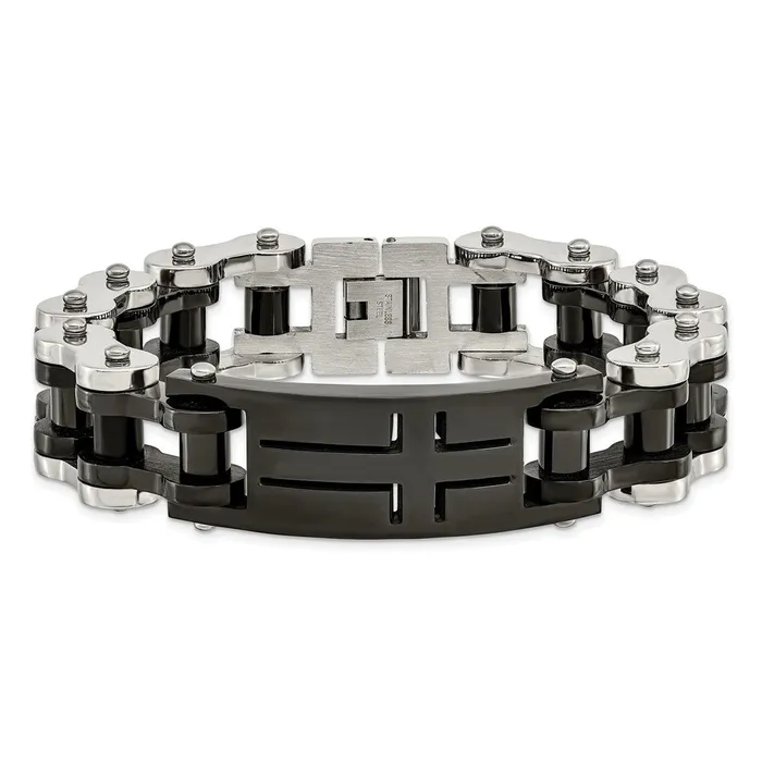 TreasureFineJewelers Bracelets Chisel Stainless Steel Polished Black IPplated 9 inch Cross ID Bracelet