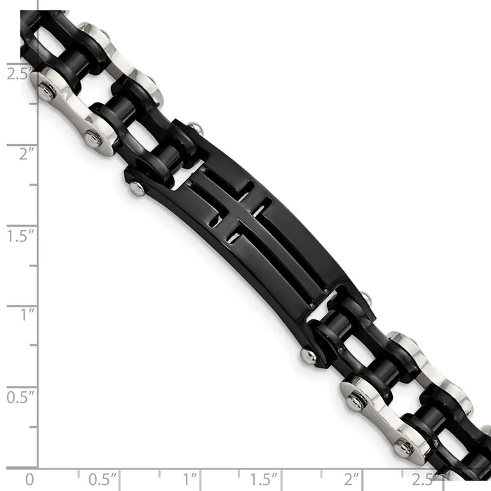 TreasureFineJewelers Bracelets Chisel Stainless Steel Polished Black IPplated 9 inch Cross ID Bracelet