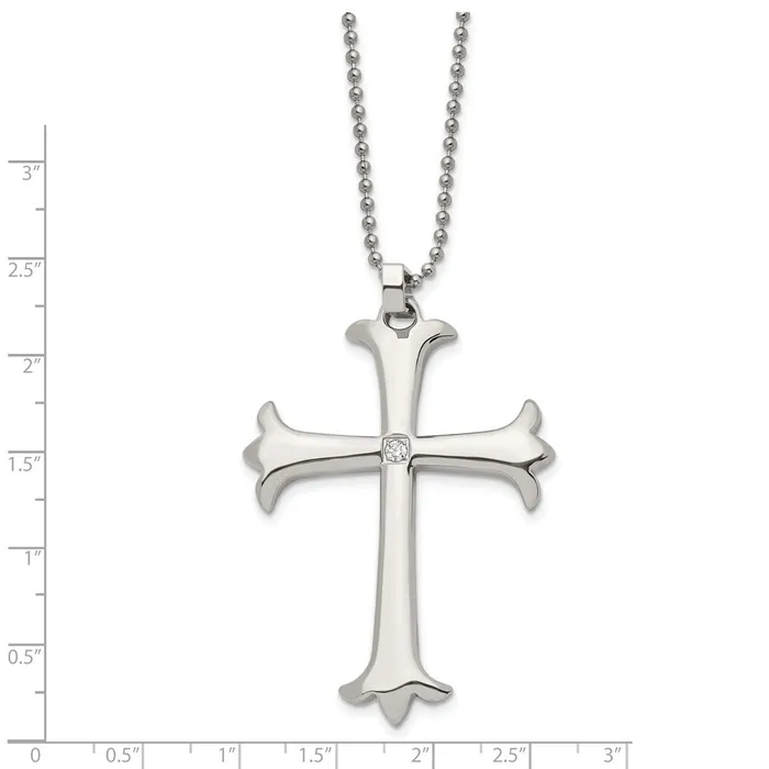 TreasureFineJewelers Chisel Stainless Steel Polished with CZ Cross Pendant on a 22 inch Ball Chain Necklace Necklaces