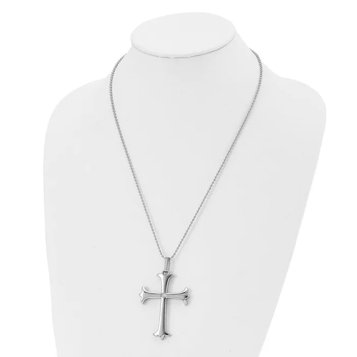 TreasureFineJewelers Chisel Stainless Steel Polished with CZ Cross Pendant on a 22 inch Ball Chain Necklace Necklaces