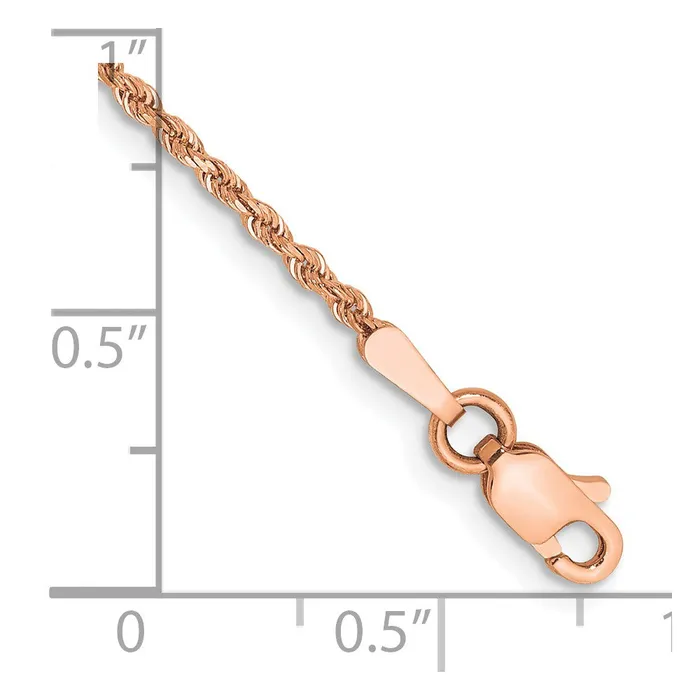 TreasureFineJewelers Necklaces 14K Rose Gold 7 inch 15mm Diamondcut Rope with Lobster Clasp Chain