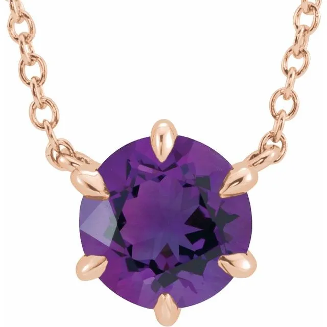 TreasureFineJewelers Necklaces 14K Rose Gold Natural Amethyst Solitaire 18 Necklace TreasureFineJewelers Necklaces 14K Rose Gold Natural Amethyst Solitaire 18 Necklace