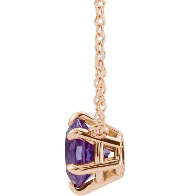 TreasureFineJewelers Necklaces 14K Rose Gold Natural Amethyst Solitaire 18 Necklace
