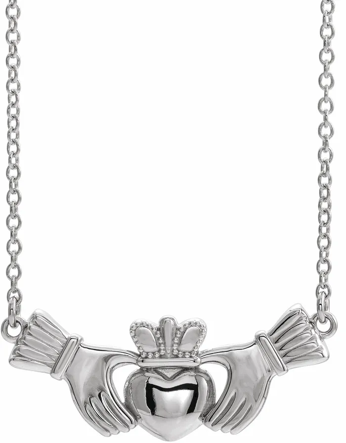 TreasureFineJewelers Necklaces 14K White Gold Claddagh 18 Necklace