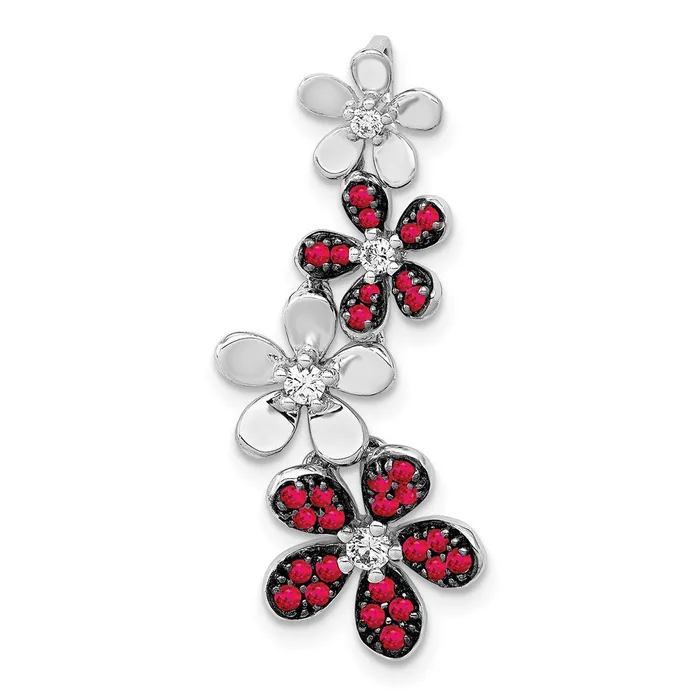 TreasureFineJewelers Necklaces 14k White Gold Diamond and 29 Ruby Four Flowers Chain Slide TreasureFineJewelers Necklaces 14k White Gold Diamond and 29 Ruby Four Flowers Chain Slide