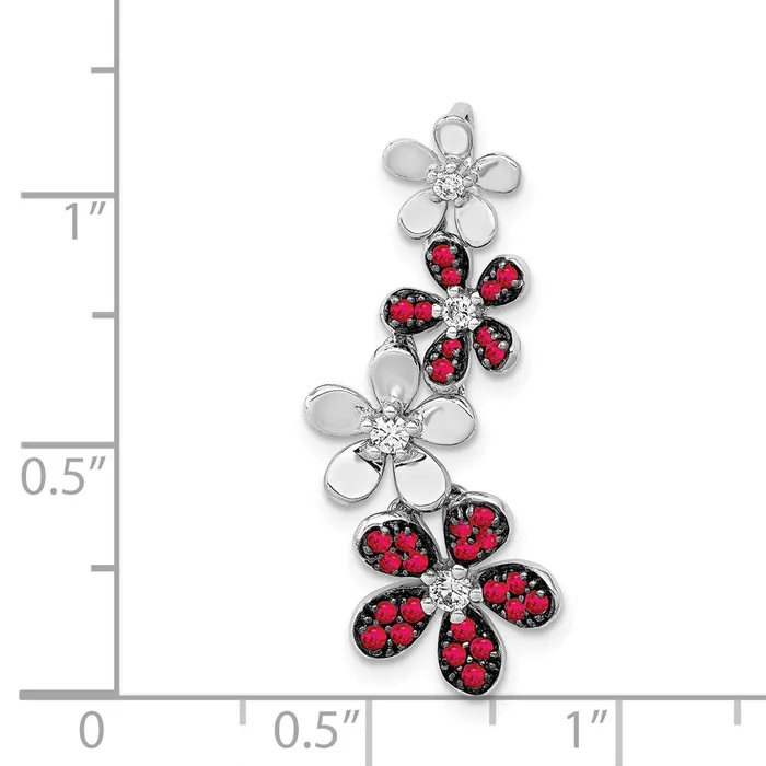 TreasureFineJewelers Necklaces 14k White Gold Diamond and 29 Ruby Four Flowers Chain Slide