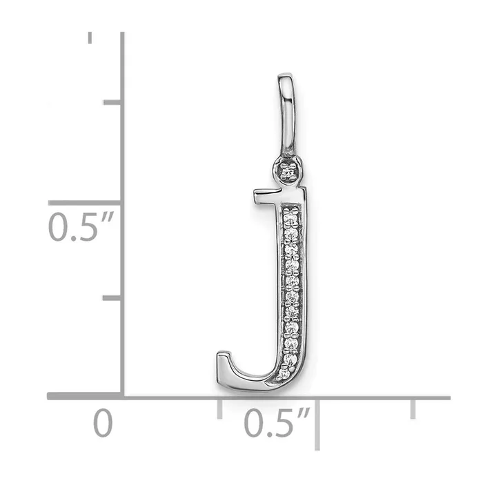 TreasureFineJewelers Necklaces 14K White Gold Diamond Lower Case Letter J Initial Pendant