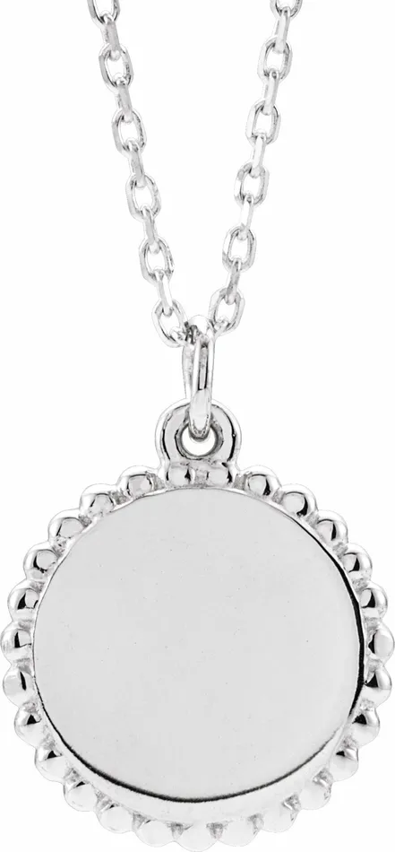 TreasureFineJewelers Necklaces 14K White Gold Engravable Beaded Disc 1618 Necklace TreasureFineJewelers Necklaces 14K White Gold Engravable Beaded Disc 1618 Necklace