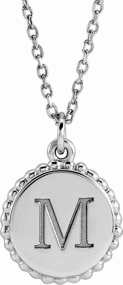 TreasureFineJewelers Necklaces 14K White Gold Engravable Beaded Disc 1618 Necklace