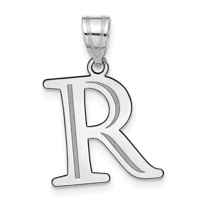 TreasureFineJewelers Necklaces 14k White Gold Polished Etched Letter R Initial Pendant TreasureFineJewelers Necklaces 14k White Gold Polished Etched Letter R Initial Pendant