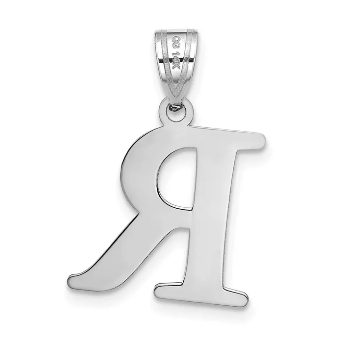 TreasureFineJewelers Necklaces 14k White Gold Polished Etched Letter R Initial Pendant