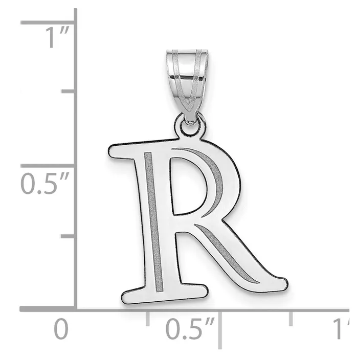 TreasureFineJewelers Necklaces 14k White Gold Polished Etched Letter R Initial Pendant