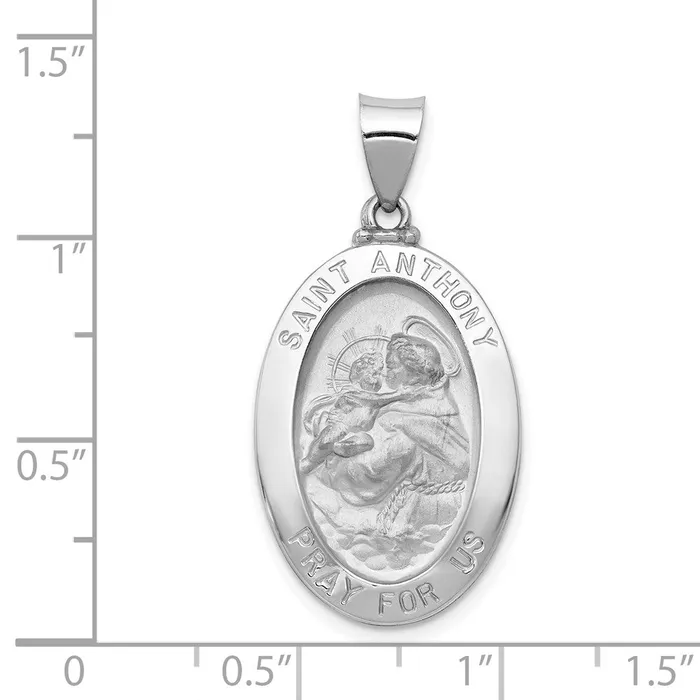TreasureFineJewelers Necklaces 14k White Gold PolishedSatin St Anthony Medal Hollow Pendant