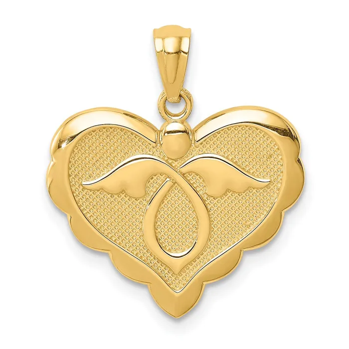 TreasureFineJewelers Necklaces 14K Yellow Gold Angel in Heart Pendant