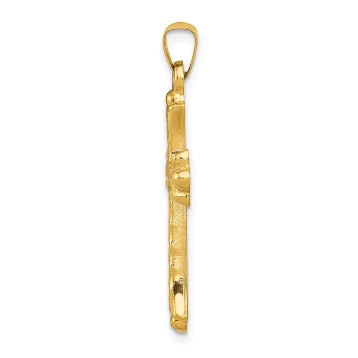 TreasureFineJewelers Necklaces 14k Yellow Gold Hollow Fleur De Lis Cross Pendant