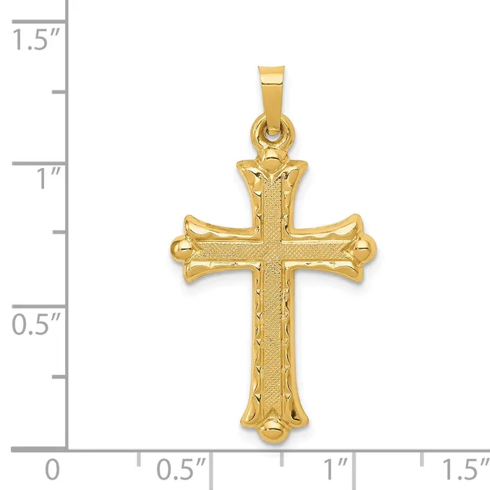 TreasureFineJewelers Necklaces 14k Yellow Gold Hollow Fleur De Lis Cross Pendant