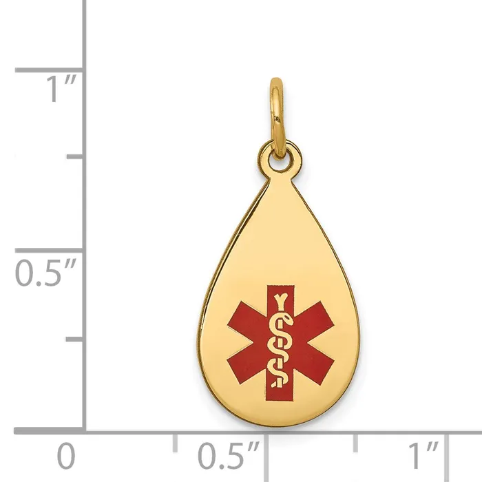 TreasureFineJewelers Necklaces 14k Yellow Gold Red Enamel Medical Jewelry Pendant