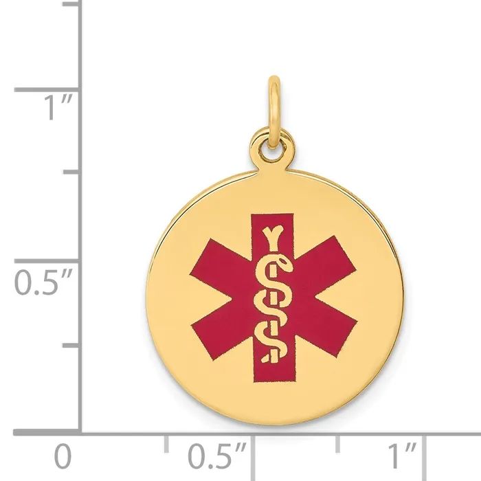 TreasureFineJewelers Necklaces 14k Yellow Gold Red Enamel Medical Jewelry Pendant