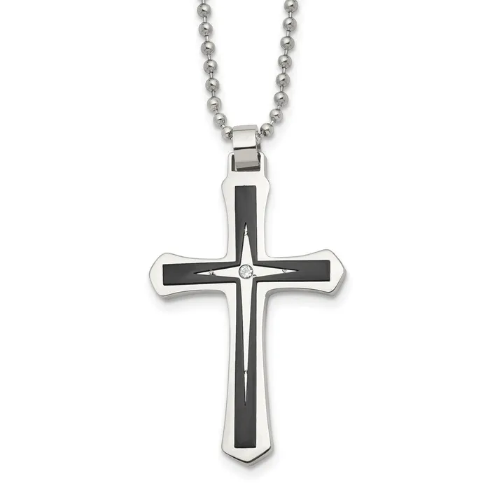TreasureFineJewelers Necklaces Chisel Stainless Steel Brushed and Polished Black IPplated with CZ Cross Pendant on a 20 inch Ball Chain Necklace TreasureFineJewelers Necklaces Chisel Stainless Steel Brushed and Polished Black IPplated with CZ Cross Pendant on a 20 inch Ball Chain Necklace
