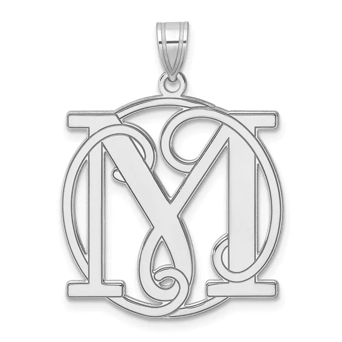 TreasureFineJewelers Necklaces Large Sterling Silver Rhodiumplated Fancy Script Letter M Initial Pendant TreasureFineJewelers Necklaces Large Sterling Silver Rhodiumplated Fancy Script Letter M Initial Pendant