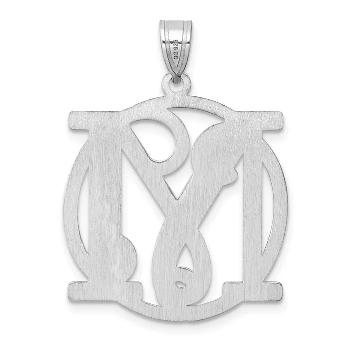 TreasureFineJewelers Necklaces Large Sterling Silver Rhodiumplated Fancy Script Letter M Initial Pendant