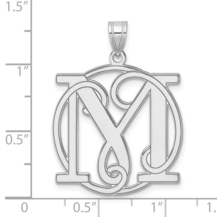 TreasureFineJewelers Necklaces Large Sterling Silver Rhodiumplated Fancy Script Letter M Initial Pendant