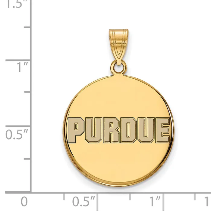 TreasureFineJewelers Necklaces Sterling Silver Goldplated Purdue University Block Type Large Enameled Disc Pendant